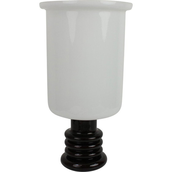 Image 1 of Vintage geëmailleerd porseleinen tafellampje met melkglas, Tsjechoslowakije 1960