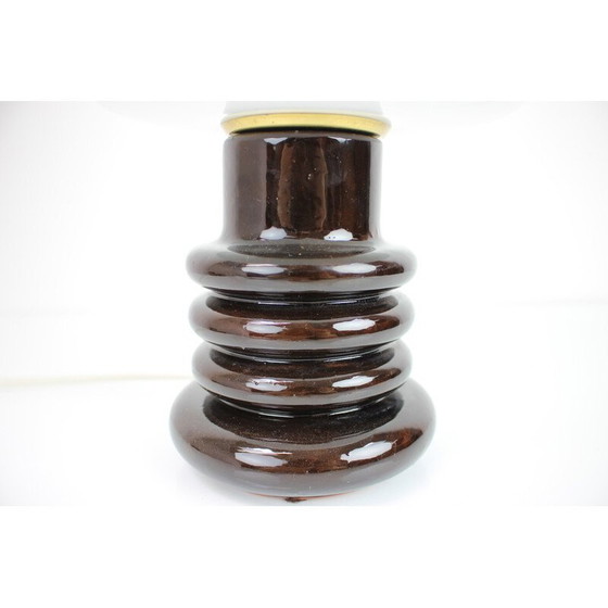 Image 1 of Vintage geëmailleerd porseleinen tafellampje met melkglas, Tsjechoslowakije 1960