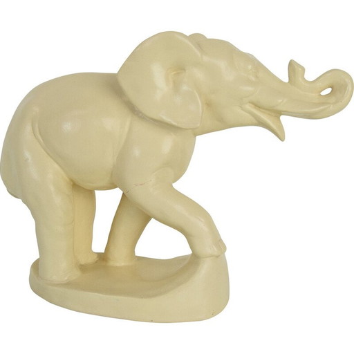 Art deco vintage keramisch beeld olifant, Tsjecho-Slowakije jaren 1930