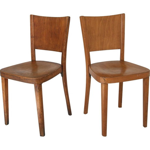 Paar vintage gebogen houten eetkamerstoelen van Thonet