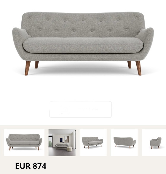 Image 1 of Moderne "Herman" Sofa van Christian Rudolph voor Sofacompany - Kleur: Elliot Licht Grijs - Stof Met Notenhouten Poten
