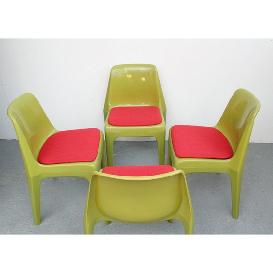 Image 1 of Set van 4 stoelen in groen plastic en roze stof - jaren 1970