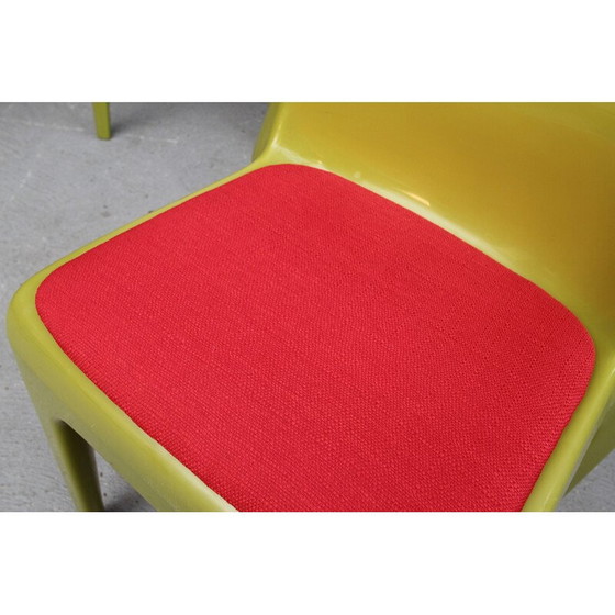 Image 1 of Set van 4 stoelen in groen plastic en roze stof - jaren 1970