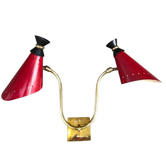 Image 1 of Paar vintage koperen wandlampen, 1950