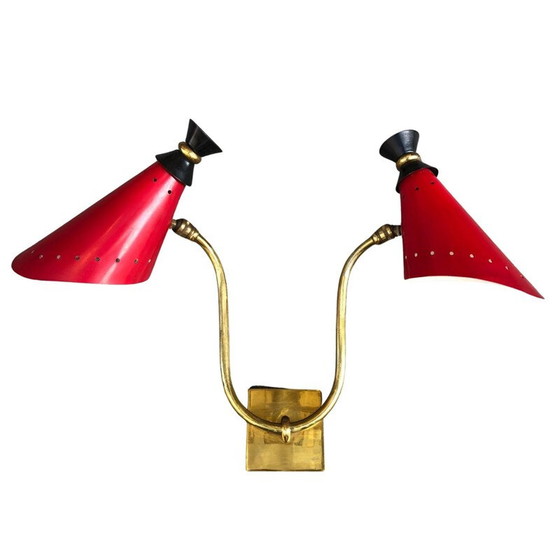 Image 1 of Paar vintage koperen wandlampen, 1950