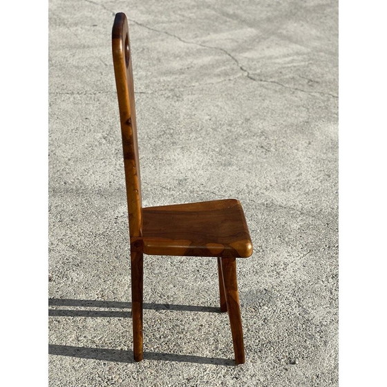 Image 1 of Set van 6 vintage massief olijfhouten stoelen voor La Maison Skela, Frankrijk 1960