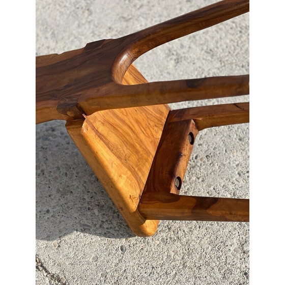 Image 1 of Set van 6 vintage massief olijfhouten stoelen voor La Maison Skela, Frankrijk 1960