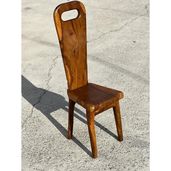 Image 1 of Set van 6 vintage massief olijfhouten stoelen voor La Maison Skela, Frankrijk 1960