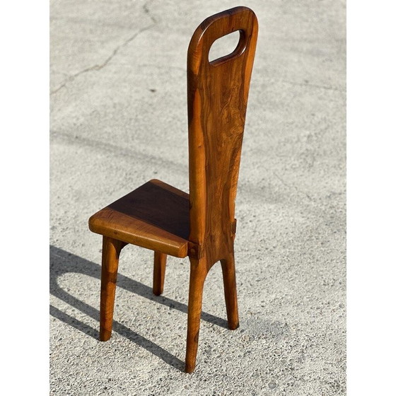Image 1 of Set van 6 vintage massief olijfhouten stoelen voor La Maison Skela, Frankrijk 1960