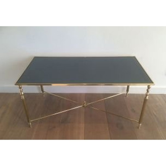 Image 1 of Franse vintage salontafel van messing en glas, 1960