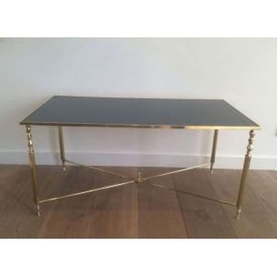 Image 1 of Franse vintage salontafel van messing en glas, 1960