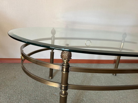 Image 1 of Ovale Glazen Vintage Salontafel Met Messing Frame