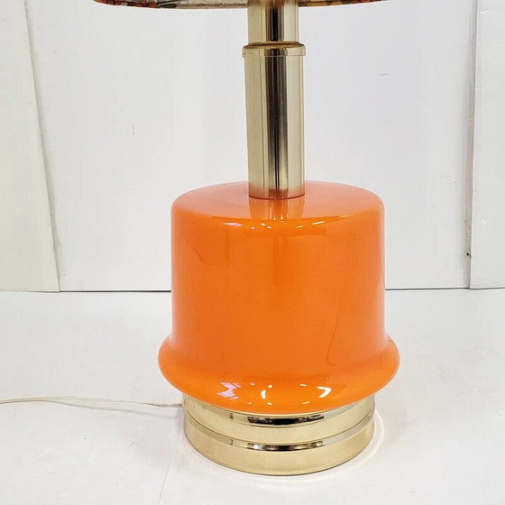 Image 1 of Vintage vloerlamp uit het ruimtetijdperk in opaline glas en verguld messing, 1970