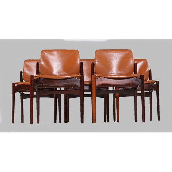 Image 1 of Set van 5 vintage palissander eetkamerstoelen van Erik Buch