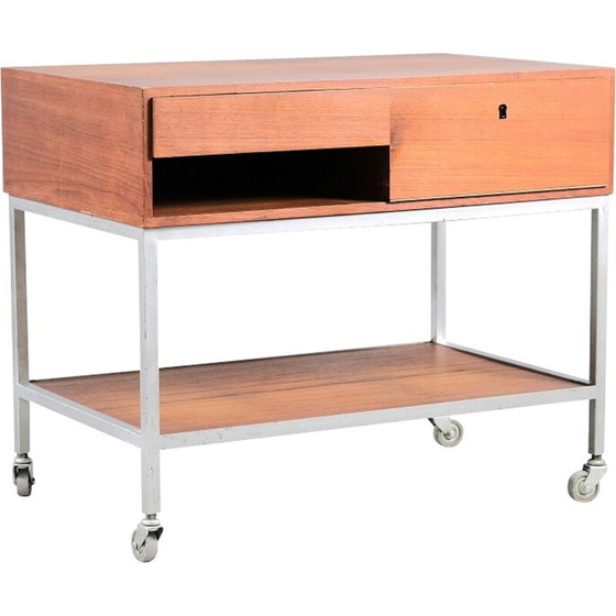 Image 1 of Vintage ijzeren en houten serveerwagen van Herbert Hirche voor Christian Holzäpfel, 1960