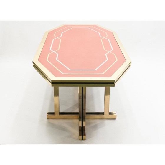 Image 1 of Vintage rood gelakt tafeltje in messing 1970