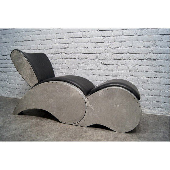Image 1 of Vintage aluminium en vinyl fauteuil en voetenbank, jaren 1970