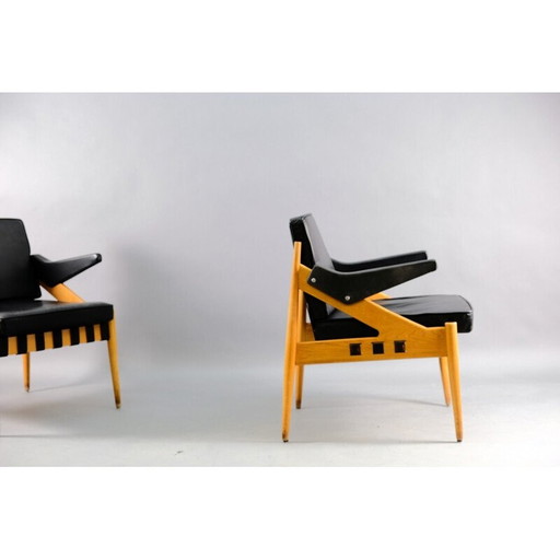 Paar vintage SE122 A fauteuils in beukenhout en leer van Egon Eiermann voor Wilde en Spieth, Duitsland 1950