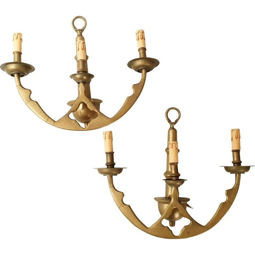 Paar vintage wandlampen van massief messing, 1950