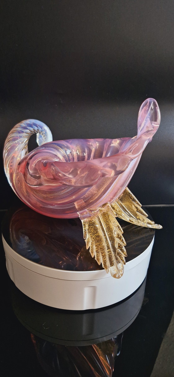 Image 1 of 50'S Archimede Seguso Murano Glas Roze Opaline Vaas Met Gouden Bladeren