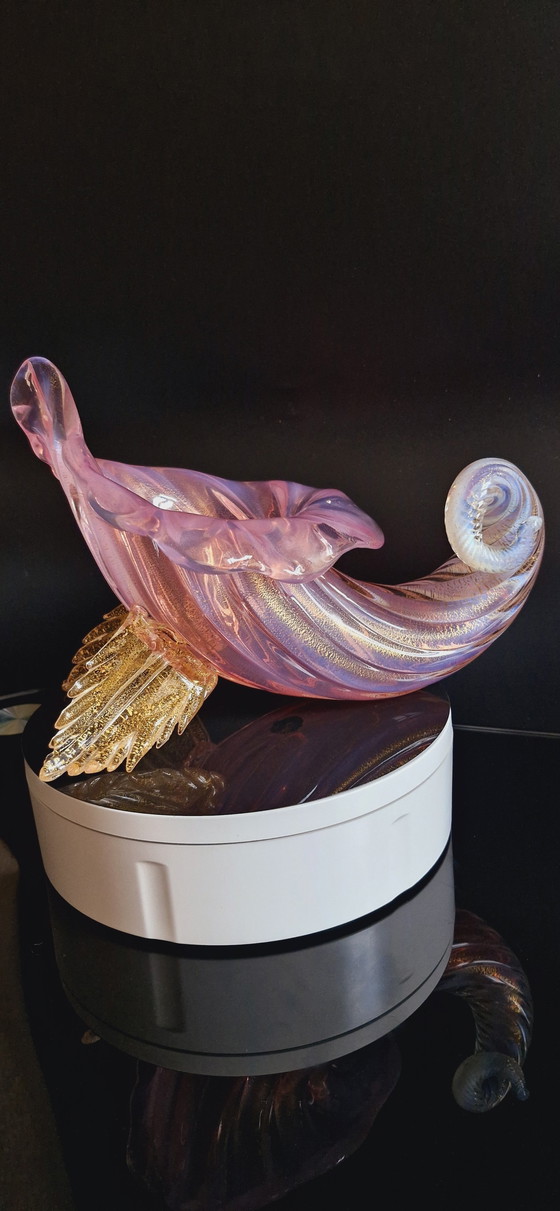 Image 1 of 50'S Archimede Seguso Murano Glas Roze Opaline Vaas Met Gouden Bladeren