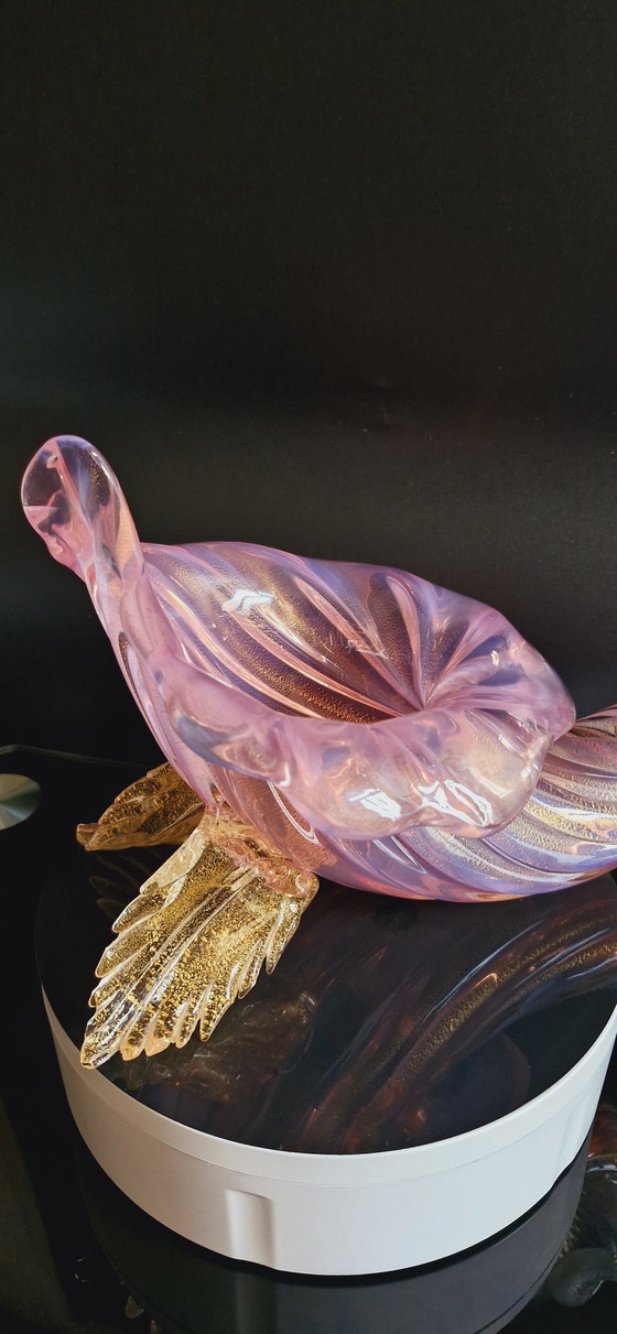 Image 1 of 50'S Archimede Seguso Murano Glas Roze Opaline Vaas Met Gouden Bladeren