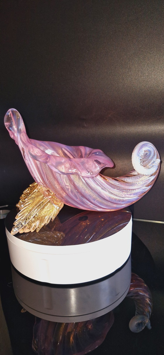 Image 1 of 50'S Archimede Seguso Murano Glas Roze Opaline Vaas Met Gouden Bladeren