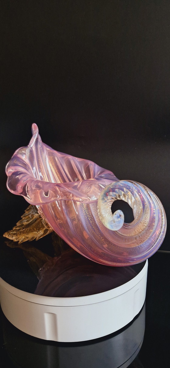 Image 1 of 50'S Archimede Seguso Murano Glas Roze Opaline Vaas Met Gouden Bladeren