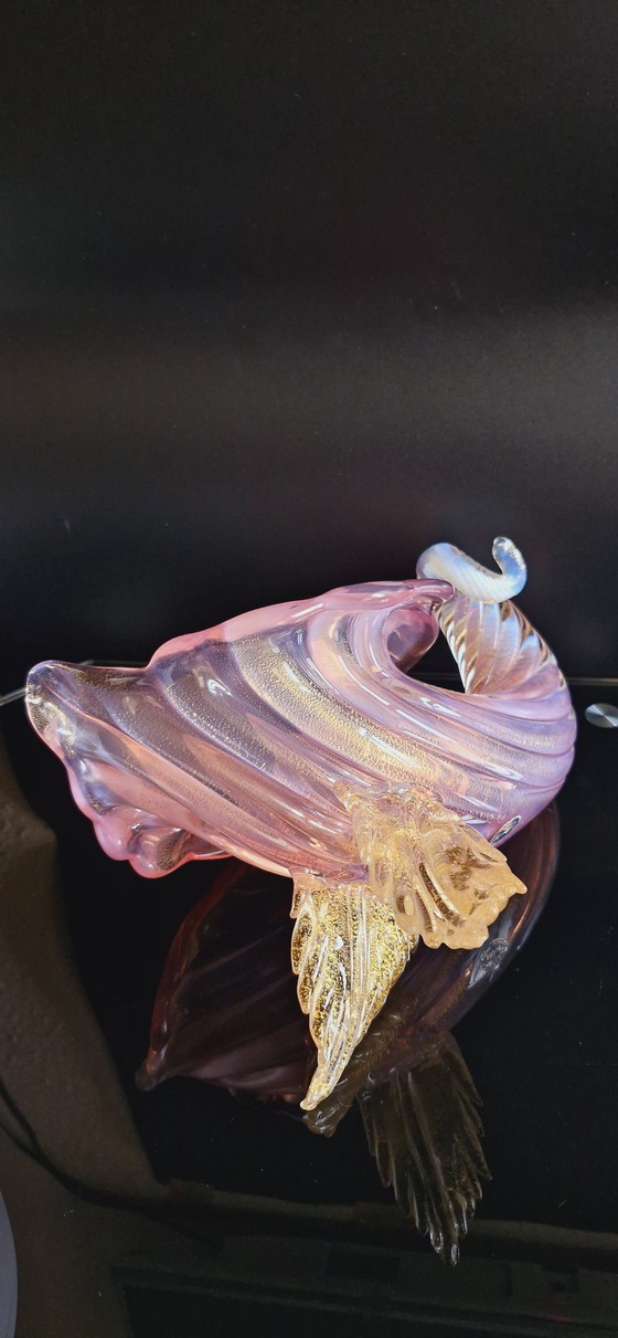 Image 1 of 50'S Archimede Seguso Murano Glas Roze Opaline Vaas Met Gouden Bladeren