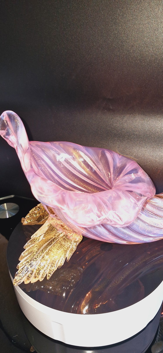 Image 1 of 50'S Archimede Seguso Murano Glas Roze Opaline Vaas Met Gouden Bladeren