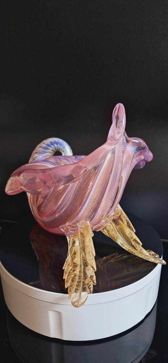 Image 1 of 50'S Archimede Seguso Murano Glas Roze Opaline Vaas Met Gouden Bladeren