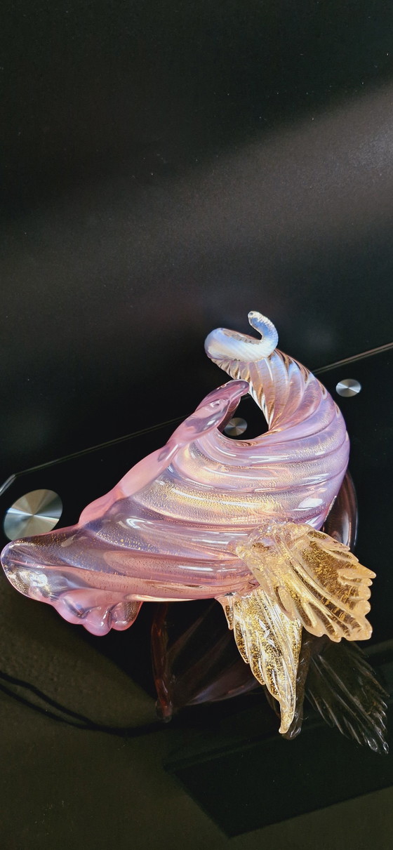 Image 1 of 50'S Archimede Seguso Murano Glas Roze Opaline Vaas Met Gouden Bladeren