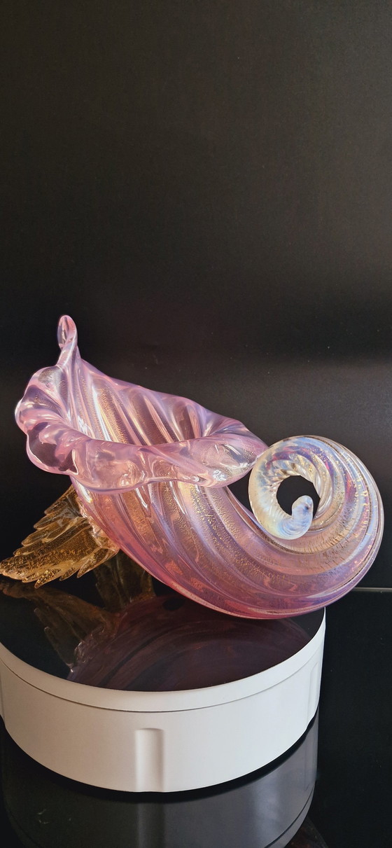 Image 1 of 50'S Archimede Seguso Murano Glas Roze Opaline Vaas Met Gouden Bladeren