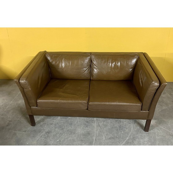 Image 1 of Vintage 2-zitsbank in bruin leer voor Stouby, Denemarken 1960