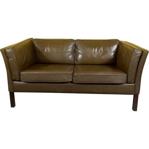 Vintage 2-zitsbank in bruin leer voor Stouby, Denemarken 1960