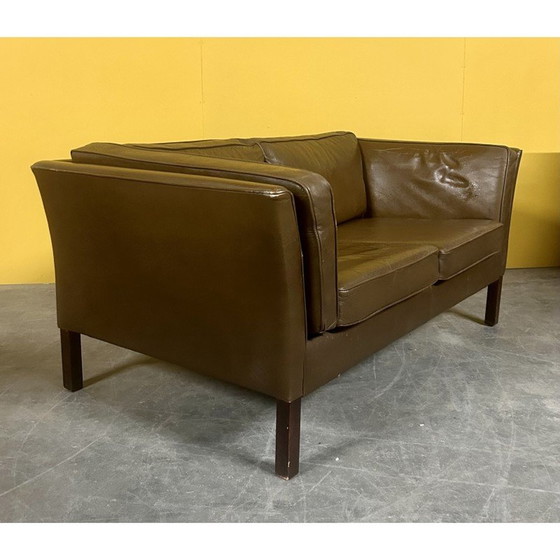 Image 1 of Vintage 2-zitsbank in bruin leer voor Stouby, Denemarken 1960