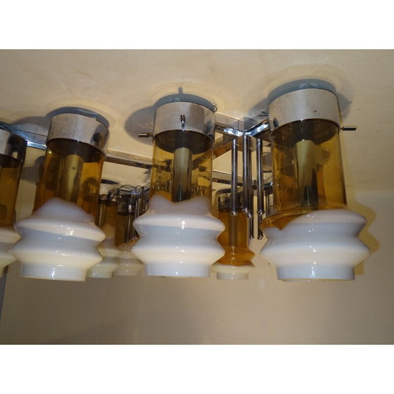 Image 1 of Vintage plafondlamp van metaal en glas, 1970