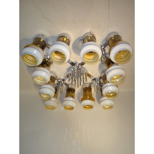 Vintage plafondlamp van metaal en glas, 1970