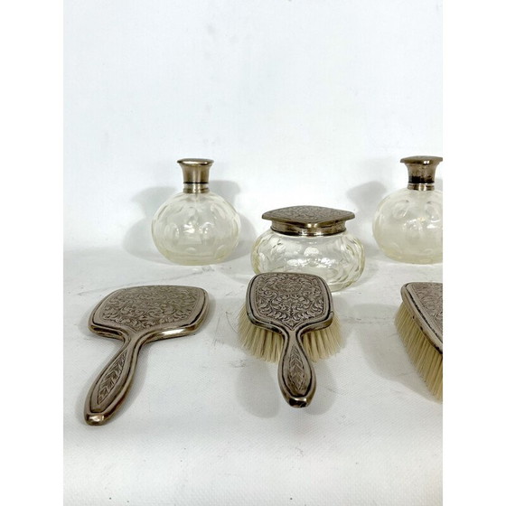 Image 1 of Mid-century Italiaans toiletset van verzilverd en geblazen Murano glas, jaren 1940