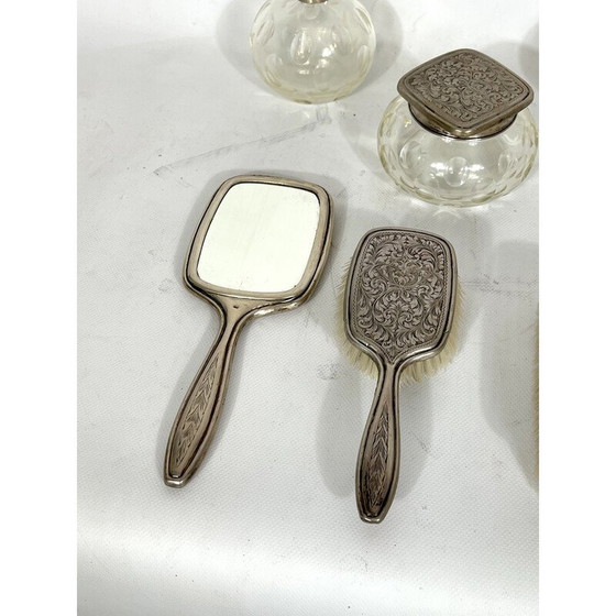 Image 1 of Mid-century Italiaans toiletset van verzilverd en geblazen Murano glas, jaren 1940
