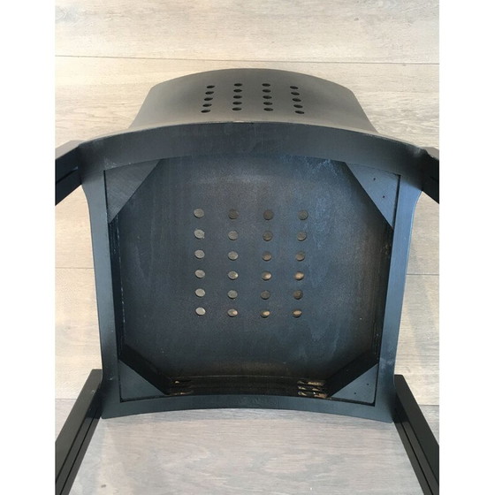 Image 1 of Set van 6 Vintage Zwart Gelakte Houten Stoelen,1993