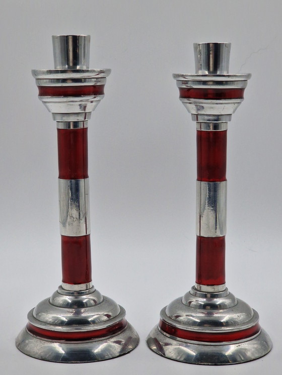 Image 1 of Koppel industriële vintage kandelaars in de vorm van een vuurtoren