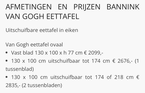 Image 1 of Bannink eettafel Van Gogh met 4 Toorop stoelen