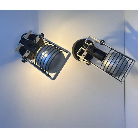 Image 1 of Paar vintage Sintesi verstelbare wandlampen in gelakt metaal en aluminium van Gismonti voor Artemide, Italië 1975