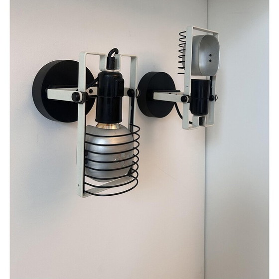 Image 1 of Paar vintage Sintesi verstelbare wandlampen in gelakt metaal en aluminium van Gismonti voor Artemide, Italië 1975