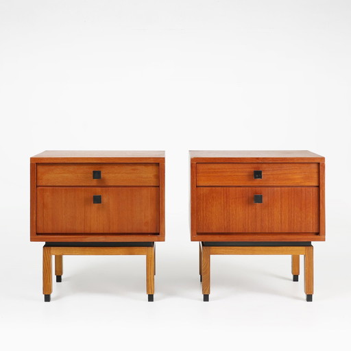 Set van 2 Mdk Mid Century Teak Houten Nachtkastjes Ca. 1960