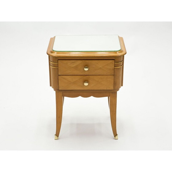 Image 1 of Paar vintage spiegel messing sycamore nachtkastjes van Jean Pascaud 1940