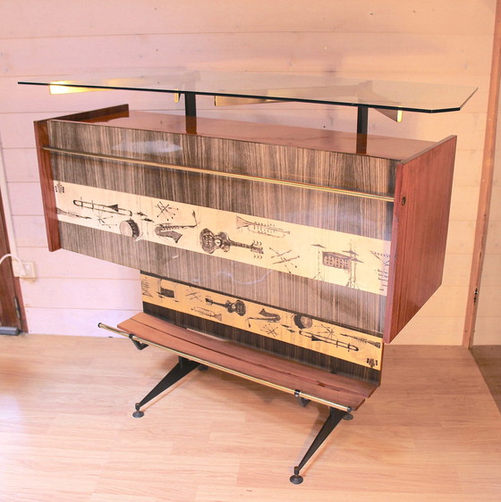 Image 1 of Mid 20Th Century Rosewood Bar& Twee Krukken, Luigi Scremin, Italië