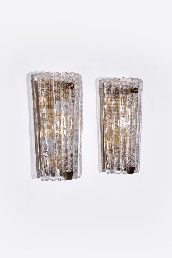 Image 1 of Orrefors Design XXL Wandlampen van Carl Fagerlund glas en messing, 1960s