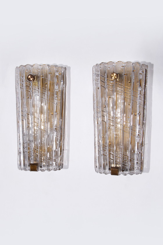 Image 1 of Orrefors Design XXL Wandlampen van Carl Fagerlund glas en messing, 1960s